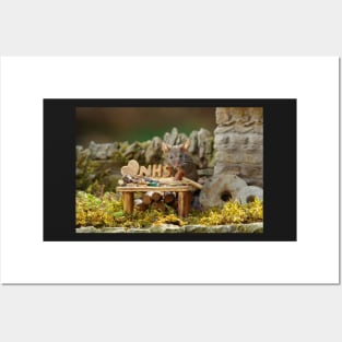 George the mouse in a log pile House NHS wood work Posters and Art